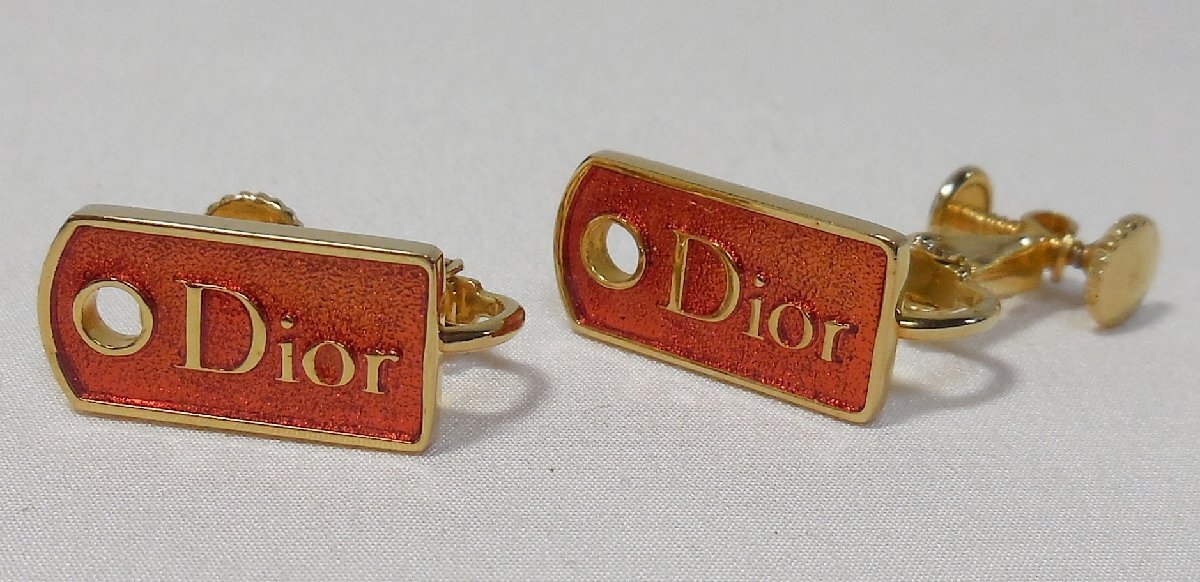 1円スタート ディオール イヤリング ロゴ ゴールド+レッド Christian Dior_画像2