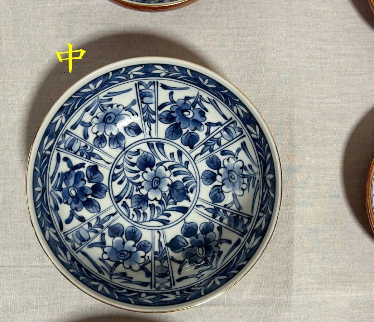 美濃焼 大吉窯 藍染錦彩 鉢 小皿 木箱付 和食器の画像4