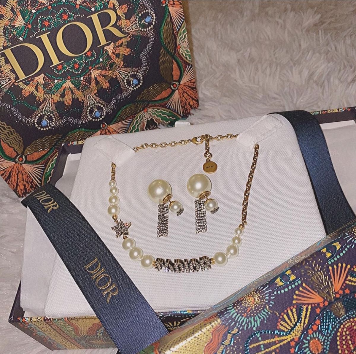 ディオール ネックレス DIOR J’ADIOR メタル パール クリスタル チョーカー スターチェーンチョーカー GOLD