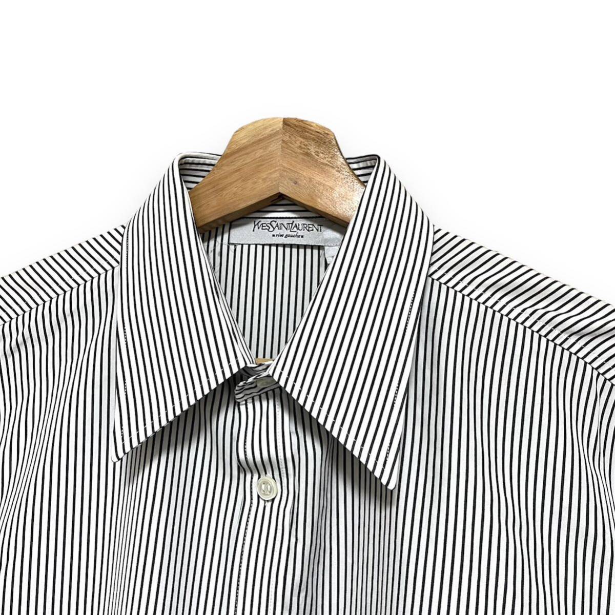 Yves Saint Laurent rive gauche stripe shirt イヴ・サンローラン リヴゴーシュ ストライプシャツ 白 グレー イタリア製 16 1/2の画像3