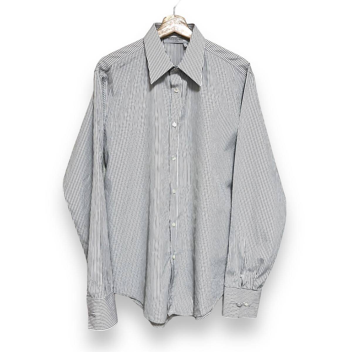 Yves Saint Laurent rive gauche stripe shirt イヴ・サンローラン リヴゴーシュ ストライプシャツ 白 グレー イタリア製 16 1/2の画像1