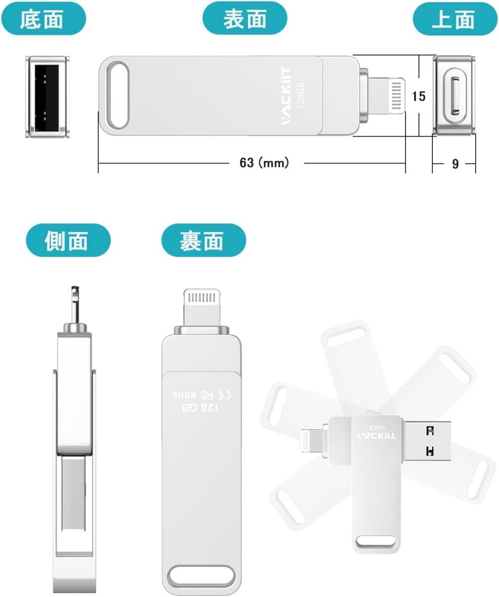1TB Vackiit「MFi認証取得」iPhone用 usbメモリusb Lightning USB メモリー iPad用 