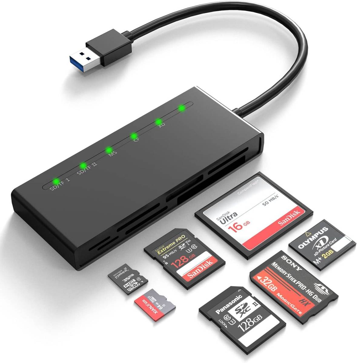 SDカードリーダー、7 in 1 USB3.0 カードリーダー SD/Micro SD/CF/XD/MS/MMCカメラメモリカード用_画像1