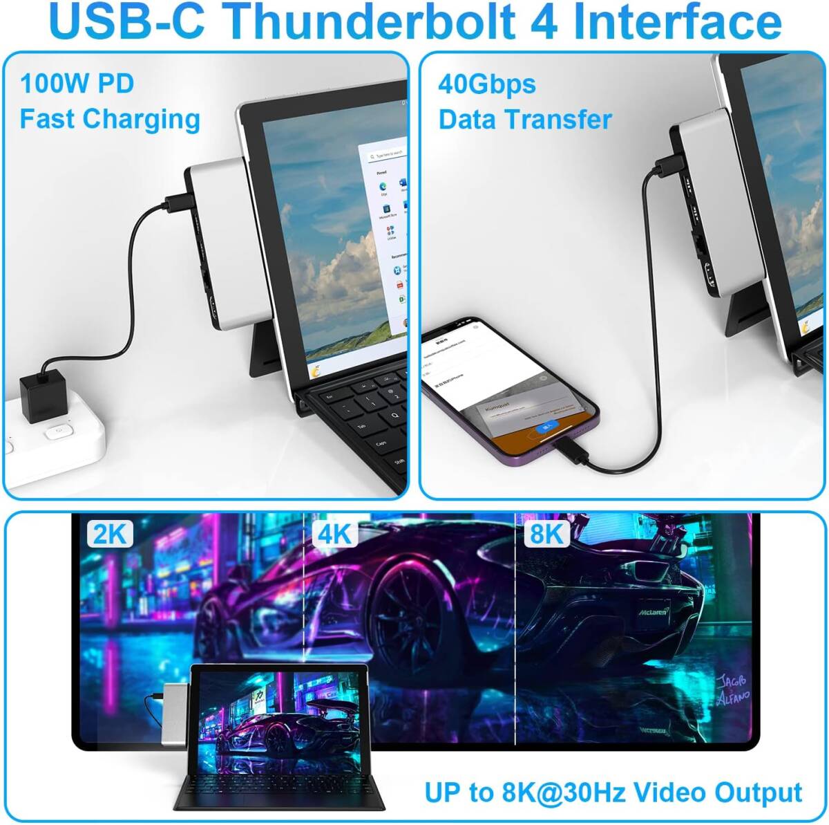 Surface Pro 9 専用USB ハブ 8-IN-2 サーフェスプロ9 ハブ 4K
