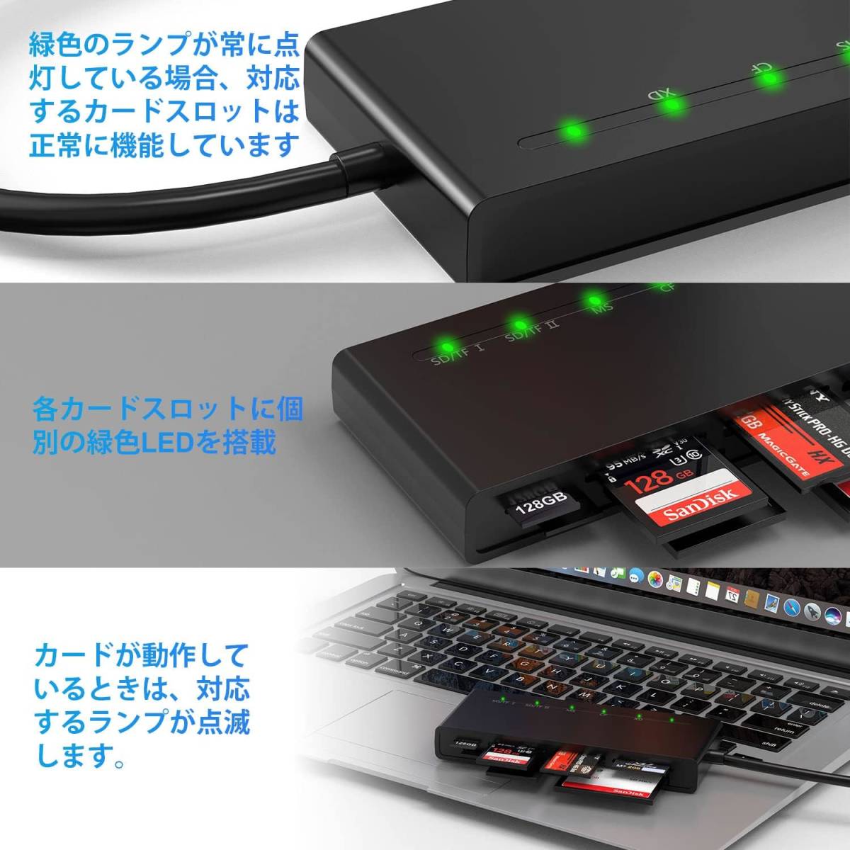 SDカードリーダー、7 in 1 USB3.0 カードリーダー SD/Micro SD/CF/XD/MS/MMCカメラメモリカード用_画像5