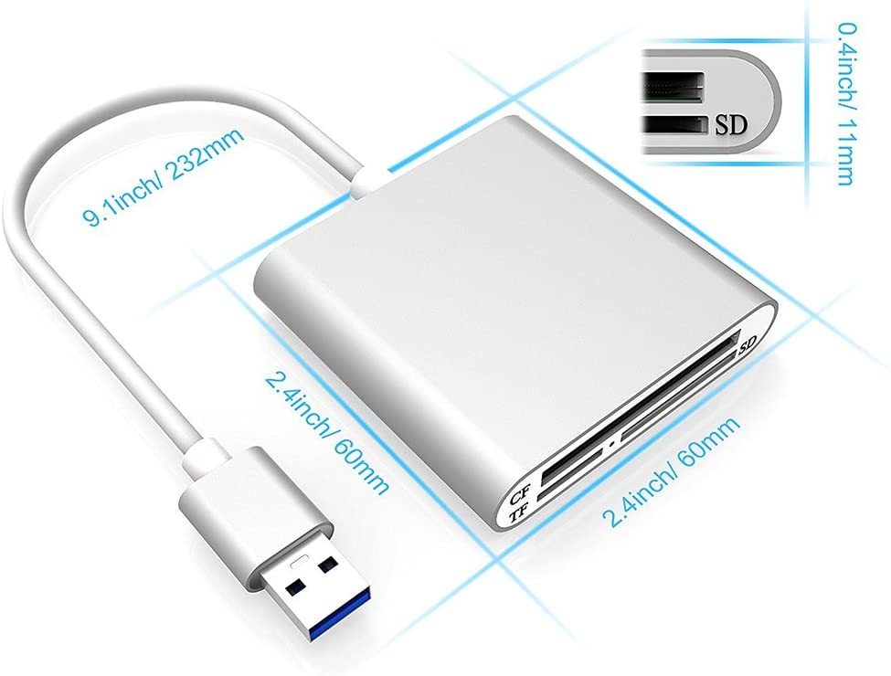 Cateck アルミ製USB3.0 カードリーダー ３スロットSD、CF、microSD|TFカード対応