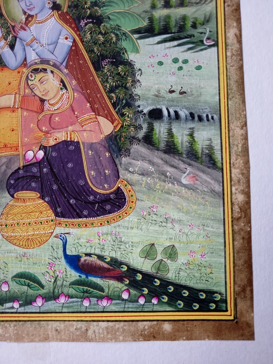 直筆インド細密画６　ラーマクリシュナ像　紙サイズ約２２cm×１８cm　紙に彩色　インドヒンドゥー神像インド工芸品　検索インド細密画展_画像5
