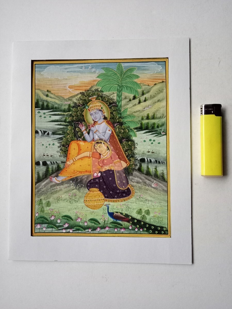 直筆インド細密画６　ラーマクリシュナ像　紙サイズ約２２cm×１８cm　紙に彩色　インドヒンドゥー神像インド工芸品　検索インド細密画展_画像2