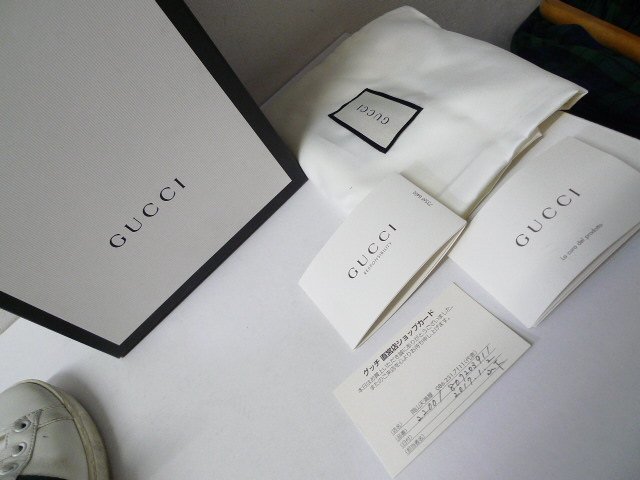 ◆国内正規 GUCCI グッチ 保証書付 ACE エース シェリーライン ローカット スニーカー 37 箱タグ完備 レザーシューズ ホワイト ビー 蜂_画像9