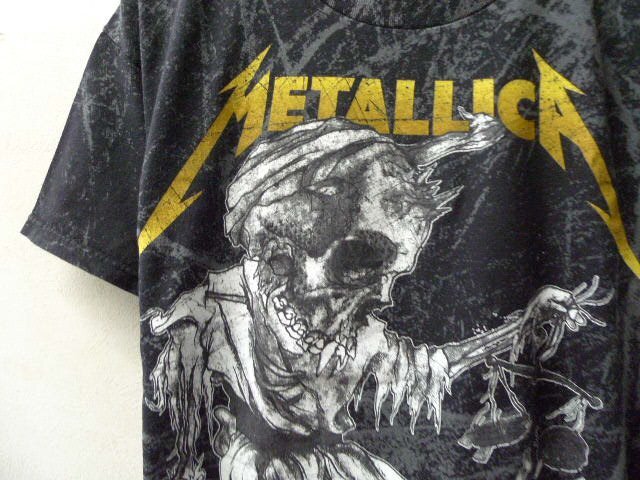 ◆METALLICA メタリカ 復刻 スカルプリント クルーネック Tシャツ 黒系 サイズL_画像2