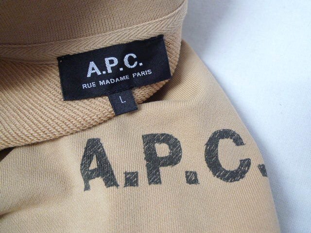 ◆国内正規 A.P.C アーペーセー 日本製 ロゴプリント クルーネック ライトウエイト スウェット ベージュ系 サイズL APC 美_画像3