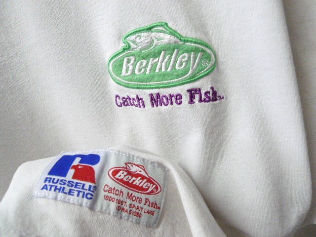 ◆RUSSEL ラッセル × Berkley バークレー ロゴ刺繍 ワッペン Tシャツ 白 サイズL バス釣り ブラックバスの画像3