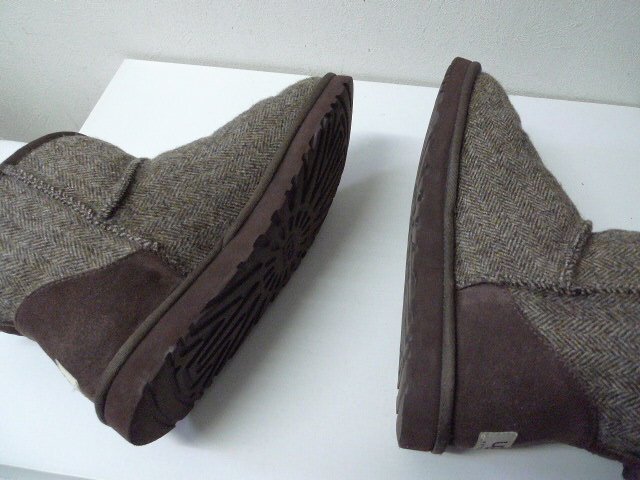 ◆UGG アグ ヘリンボーン ツイード ムートン ブーツ MID ブラウン サイズ26 26cm 美_画像5