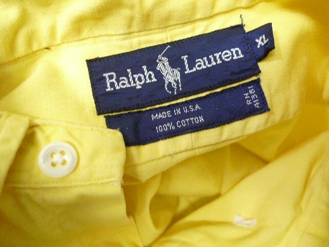 ◆Ralph Lauren ラルフローレン USA製  ワンポイントロゴ刺繍 BD オックスフォード シャツ ラッキーイエロー サイズXL 美の画像4