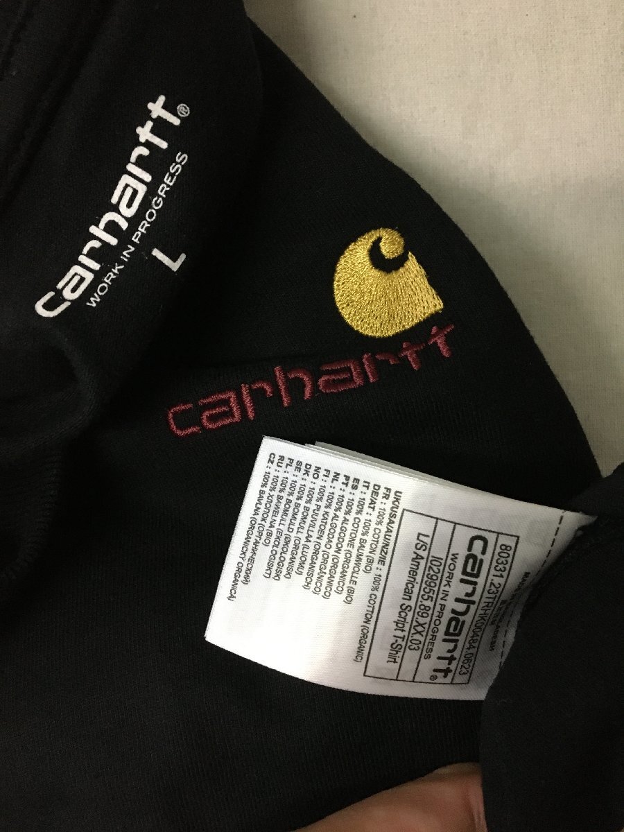 ◆国内正規 carhartt wip カーハート 美品 L/S AMERICAN SCRIPT T SHIRT ロゴ刺繍 ロンT Tシャツ カットソー シャツ 黒 サイズL_画像3