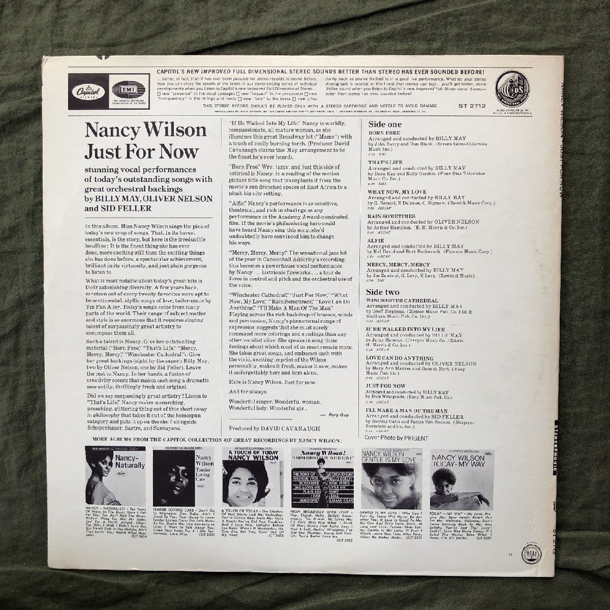 原信夫Collection 美盤 1967年 米国 ST-2712 本国オリジナルリリース盤 ナンシー・ウィルソン Nancy Wilson LPレコード Just For Now_画像2
