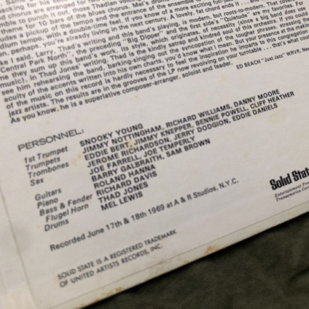 原信夫Collection 傷なし美盤 良ジャケ 1969年 米国 本国オリジナルリリース盤 Thad Jones / Mel Lewis LPレコード Central Park North_画像6
