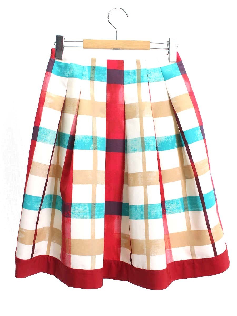 エムズグレイシー Colorful Check Skirt 017116 スカート 38 マルチカラー 水彩チェック プリント フレア ITMC7XFQANTY_画像2