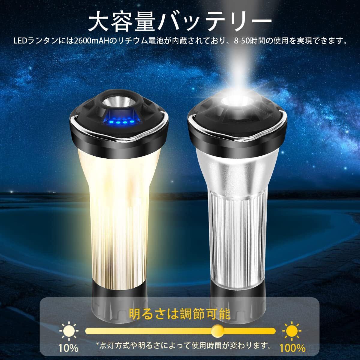 RIBU LEDランタン キャンプランタン 2個入り 懐中電灯機能 2600mAH 4つ点灯モード ランタン led 充電式 多機能ミニランタン 無段階調光・