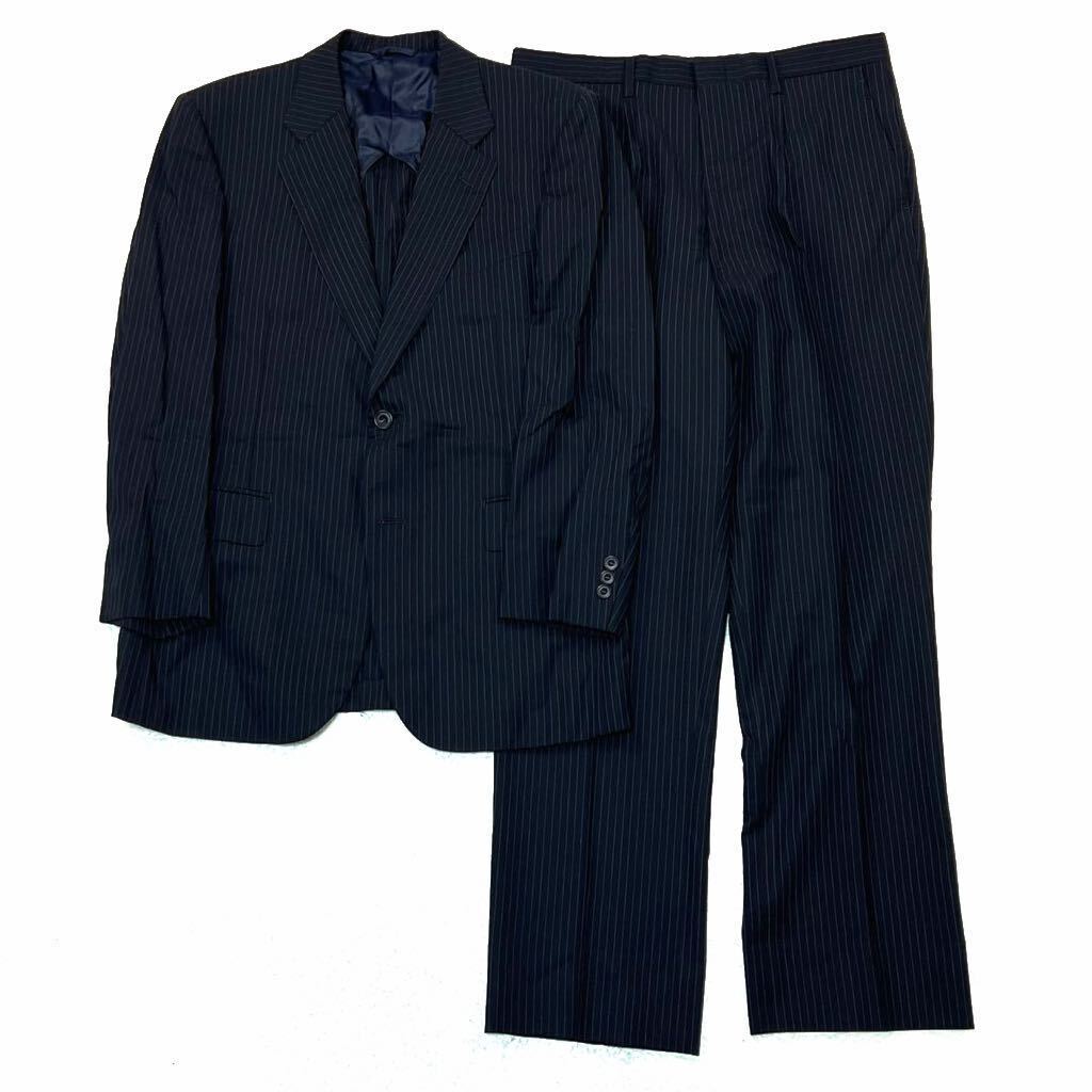LONNER ロンナー 上下セット セットアップスーツ 紳士服 ストレッチ ストライプ ビジネス ウール シングル発表会 AB5ゆったりサイズ 日本製の画像1