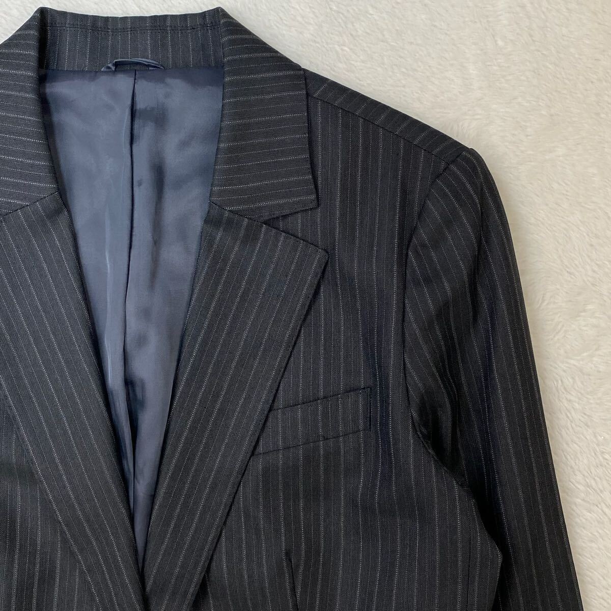 THE SUIT COMPANY ザスーツカンパニー シルクスーツセットアップ パンツスーツ 上下セット ストライプ ビジネス 入学式 上40 下38 M〜L相当_画像3