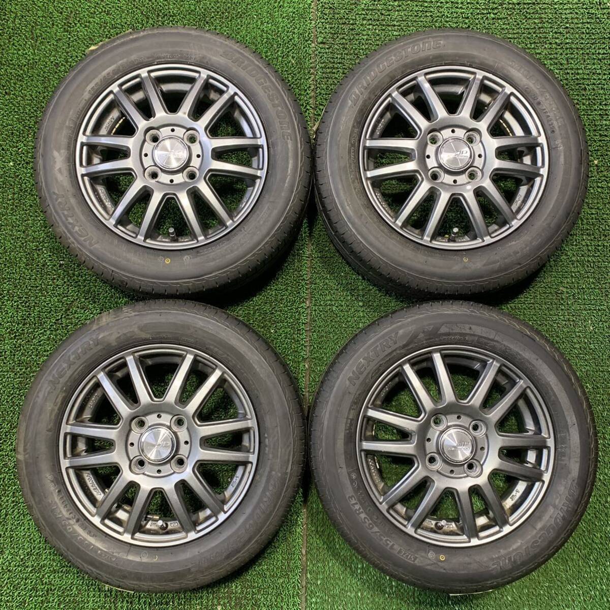 AE533-403 ☆新品☆ブリヂストンNEXTRY 155/65R13 73S 社外ホイール13x4.0B +45PCD100 4穴 【4本】 ラパン モコ ekワゴン 等 1円スタートの画像1