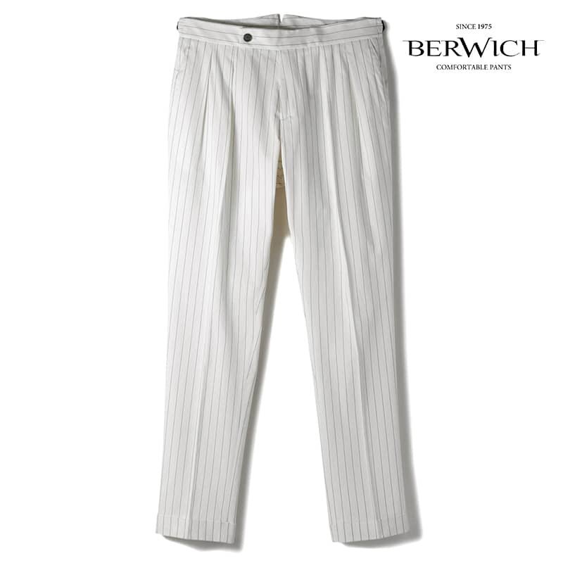 ◆【BERWICH(ベルウィッチ)/春夏/ストライプ柄コットンストレッチサイドアジャスター付2プリーツパンツ(SCOTCH/SB1400X)】[brw2380041-48]