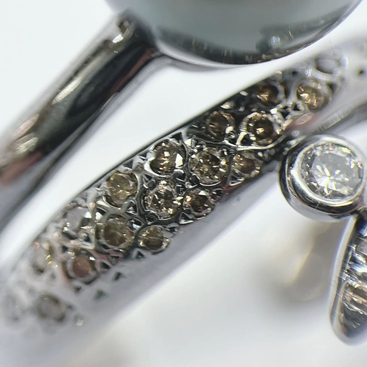 指輪 ポーラ WG750 黒真珠10.2mm ダイヤ0.06/0.18ct 12.9g 12号 ブラック仕上げ ホワイトゴールド