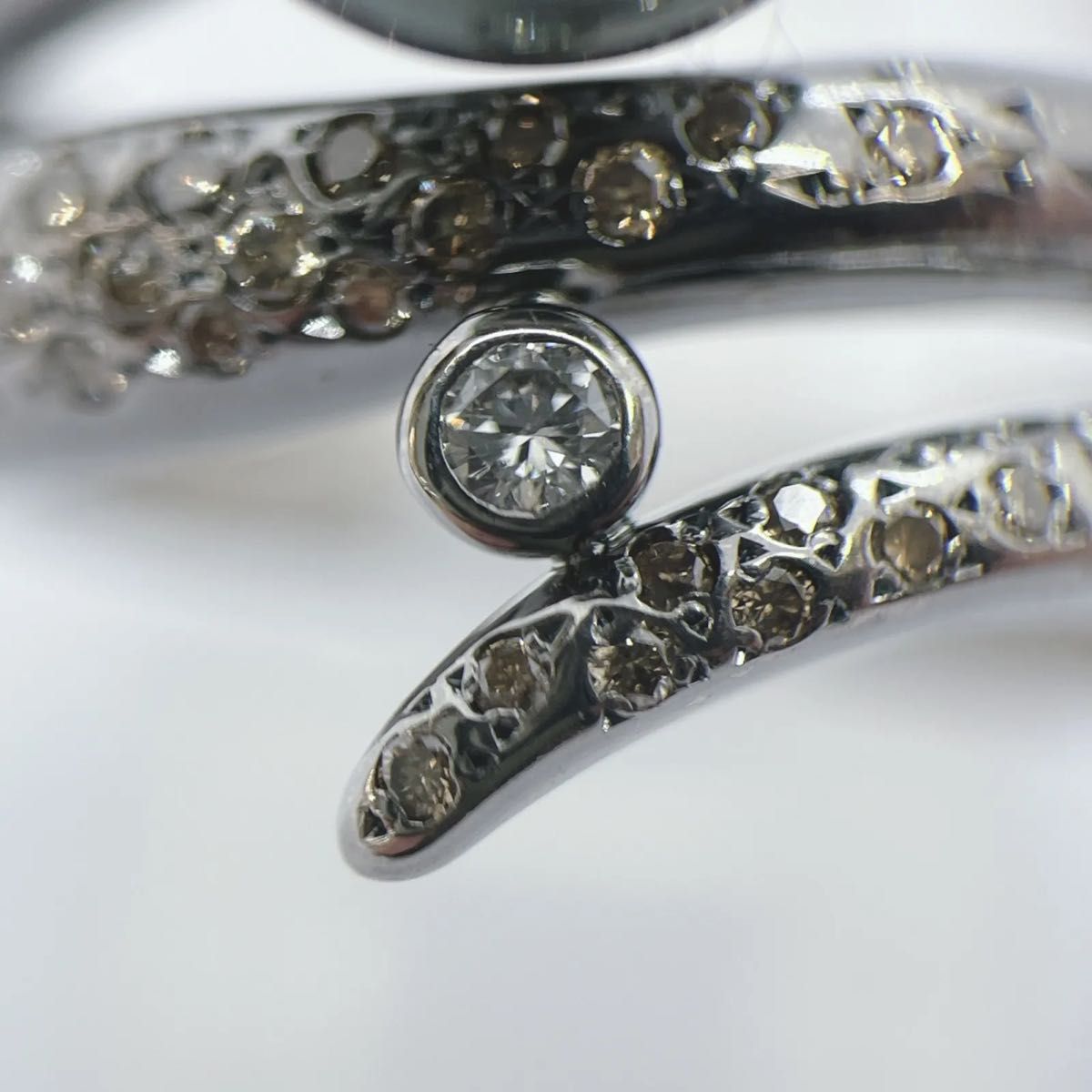 指輪 ポーラ WG750 黒真珠10.2mm ダイヤ0.06/0.18ct 12.9g 12号 ブラック仕上げ ホワイトゴールド