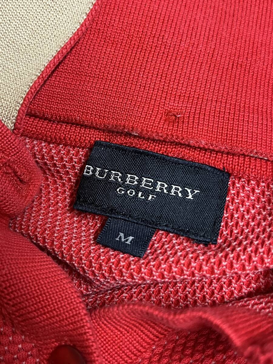 綺麗 BURBERRY GOLF バーバリー ゴルフ 通気性◎ 長袖 ホース刺繍 ポロシャツ 赤 サイズM_画像8