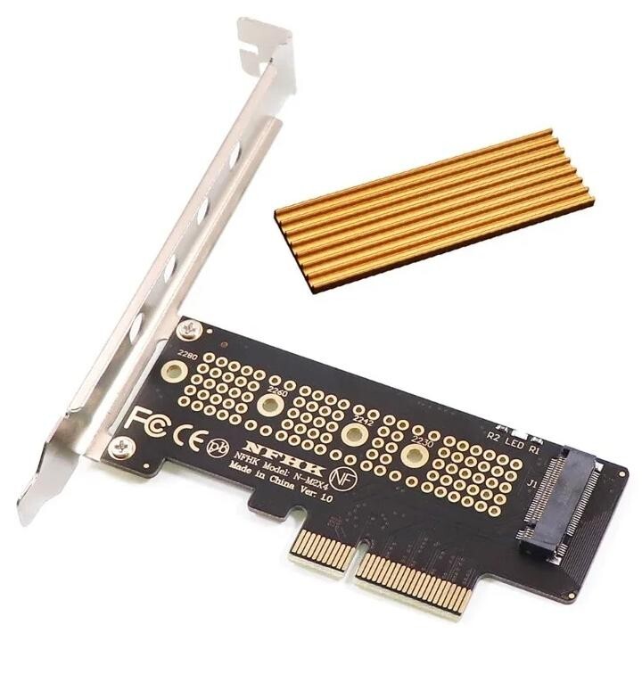 M.2 NVMe to PCI-e 変換アダプタ 拡張カード M.2 NVMe SSDからPCIe 3.0 PCI Express x4 PCI-e×4 [ヒートシンク/サーマルパッド付属]【H3】_画像1