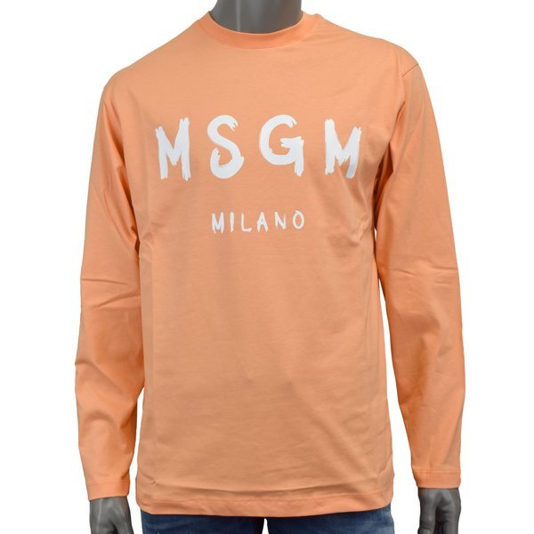 新品【XSサイズ】MSGM エム・エス・ジー・エム BRUSHED LOGO 長袖Tシャツ/ロンT/オレンジ×ホワイト/3440MM511 237002 10