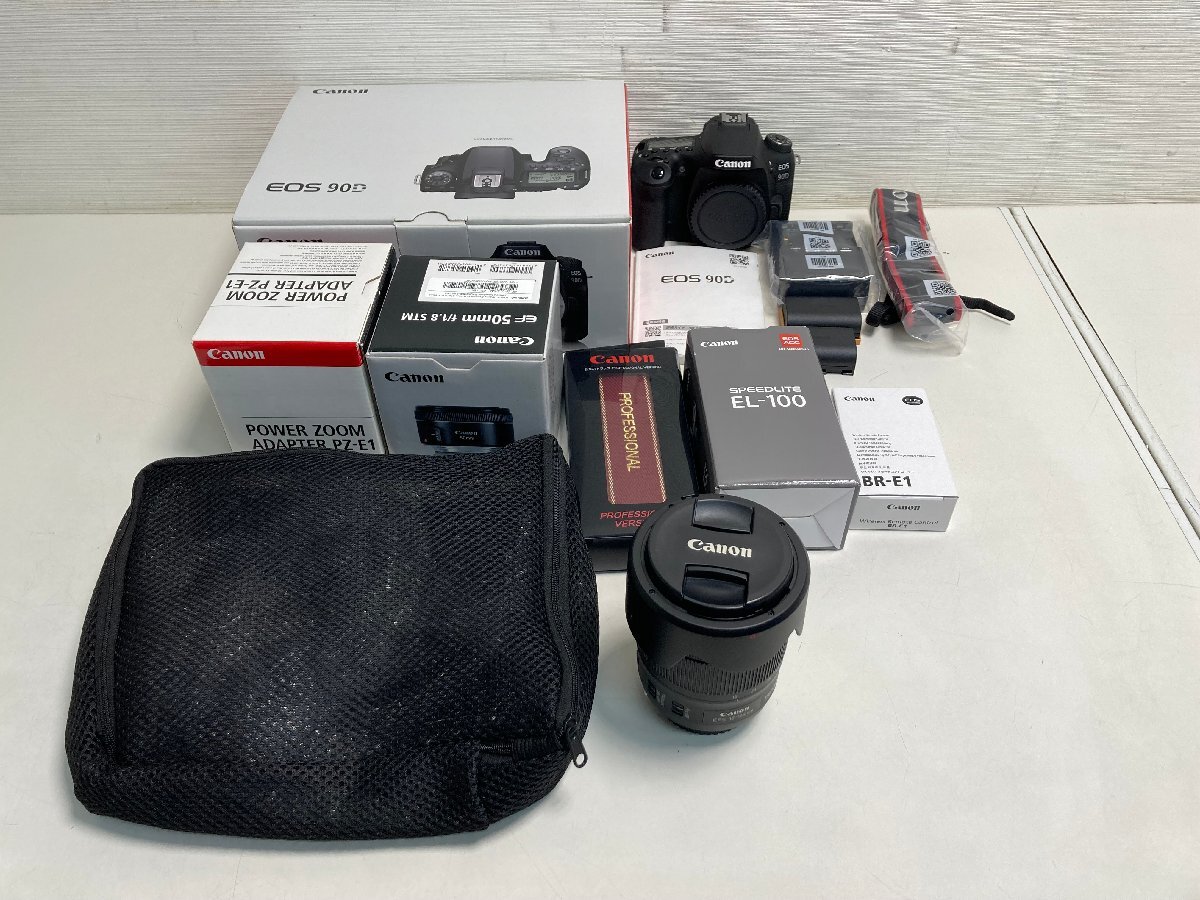 【★35-2643】■中古■極美品　Canon EOS 90D、EFS 18-135mm、EF 50mm f/1.8STM、EL-100、PZ-E1、BR-E1　他付属品有り（3264）_画像1