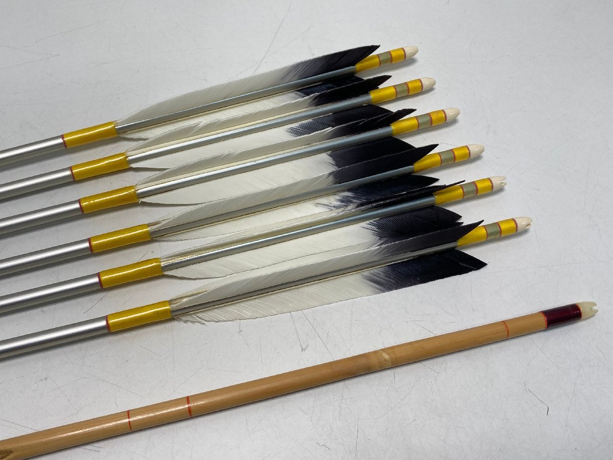 [*02-3762]# used # archery aluminium bow arrow EASTON XX75 1913 6ps.@ bamboo arrow 1 pcs ISHI BUSHI-YA arrow tube attaching East n(9362)