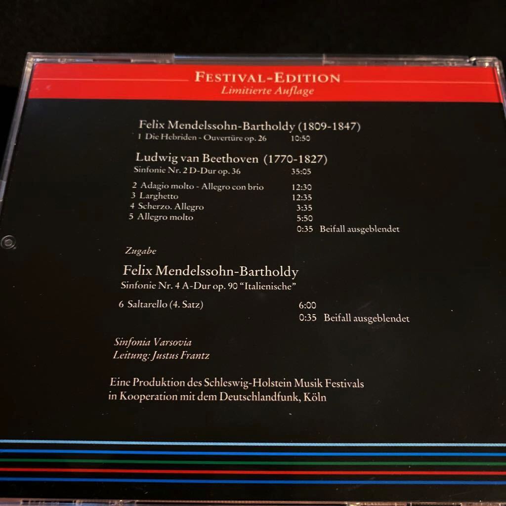 自主制作 シュレースヴィヒ=ホルシュタイン音楽祭 ユストゥス・フランツ ベートーヴェン 交響曲 2番 メンデルスゾーン 1992 LIVE_画像2