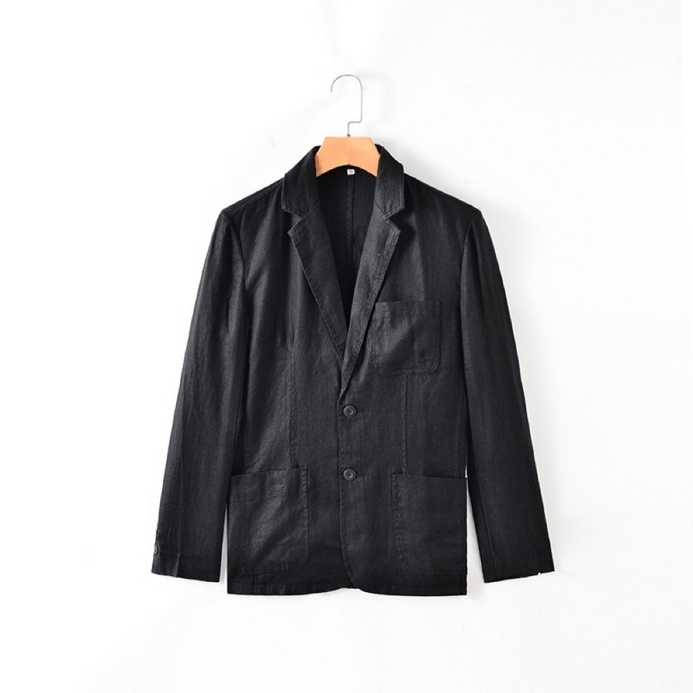 リネンジャケット テーラードジャケット メンズ サマージャケット ブレザー スーツ 麻 ビジネススーツ 長袖 コート 紳士服 ブラック XL