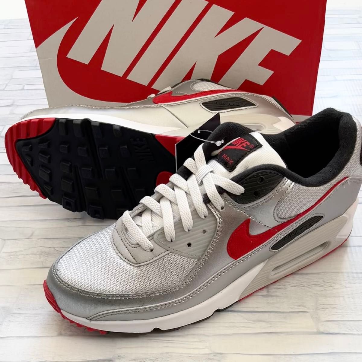 希少サイズ NIKE AIR MAX 90 PHOTON DUST/UNIVERSITY RED ナイキ エア マックス 90