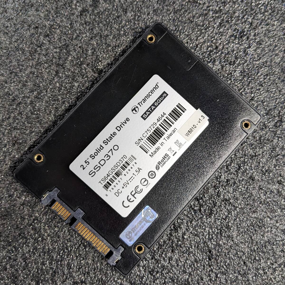 【中古】Ttranscend SSD370 64GB TS64GSSD370 [2.5インチ SATA3 7mm厚 MLC 健康状態99%]