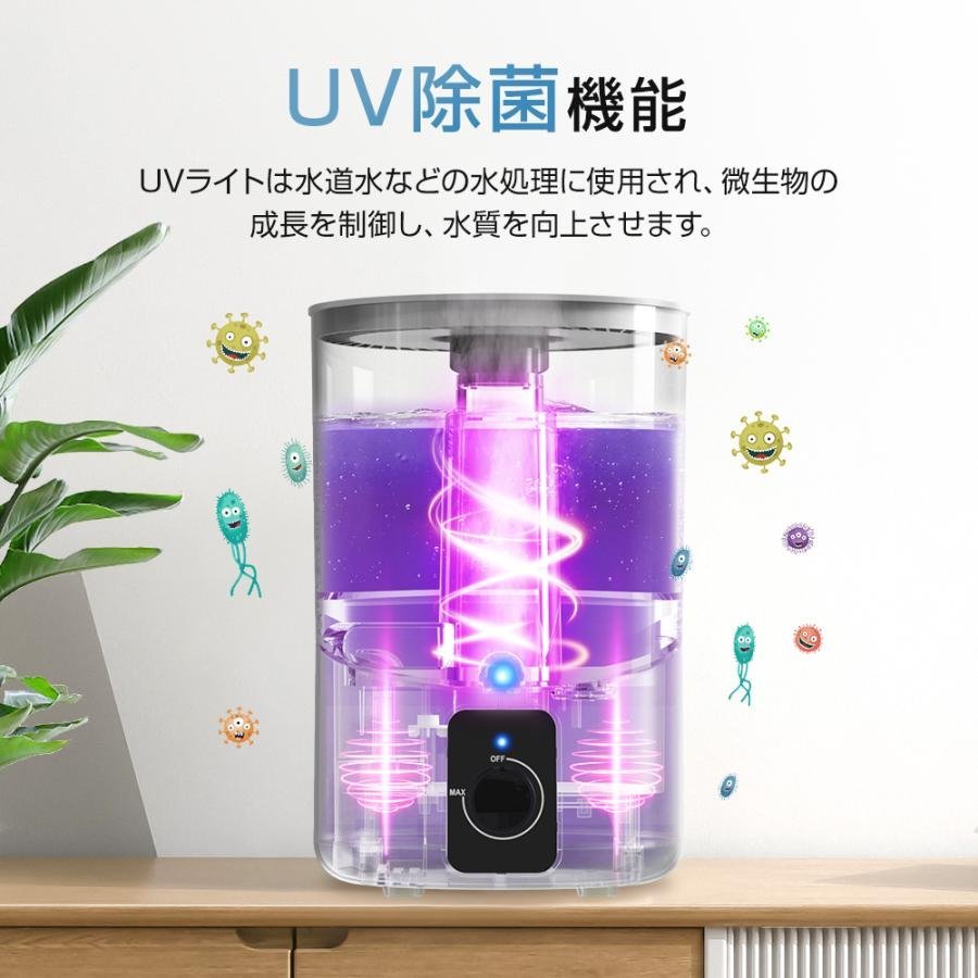 加湿器 スチーム式 超音波式 uv除菌 5L 大容量 おしゃれ 卓上加湿器 花粉対策 アロマ 静音 省エネ マイナスイオン 空焚き防止 ホワイト_画像7