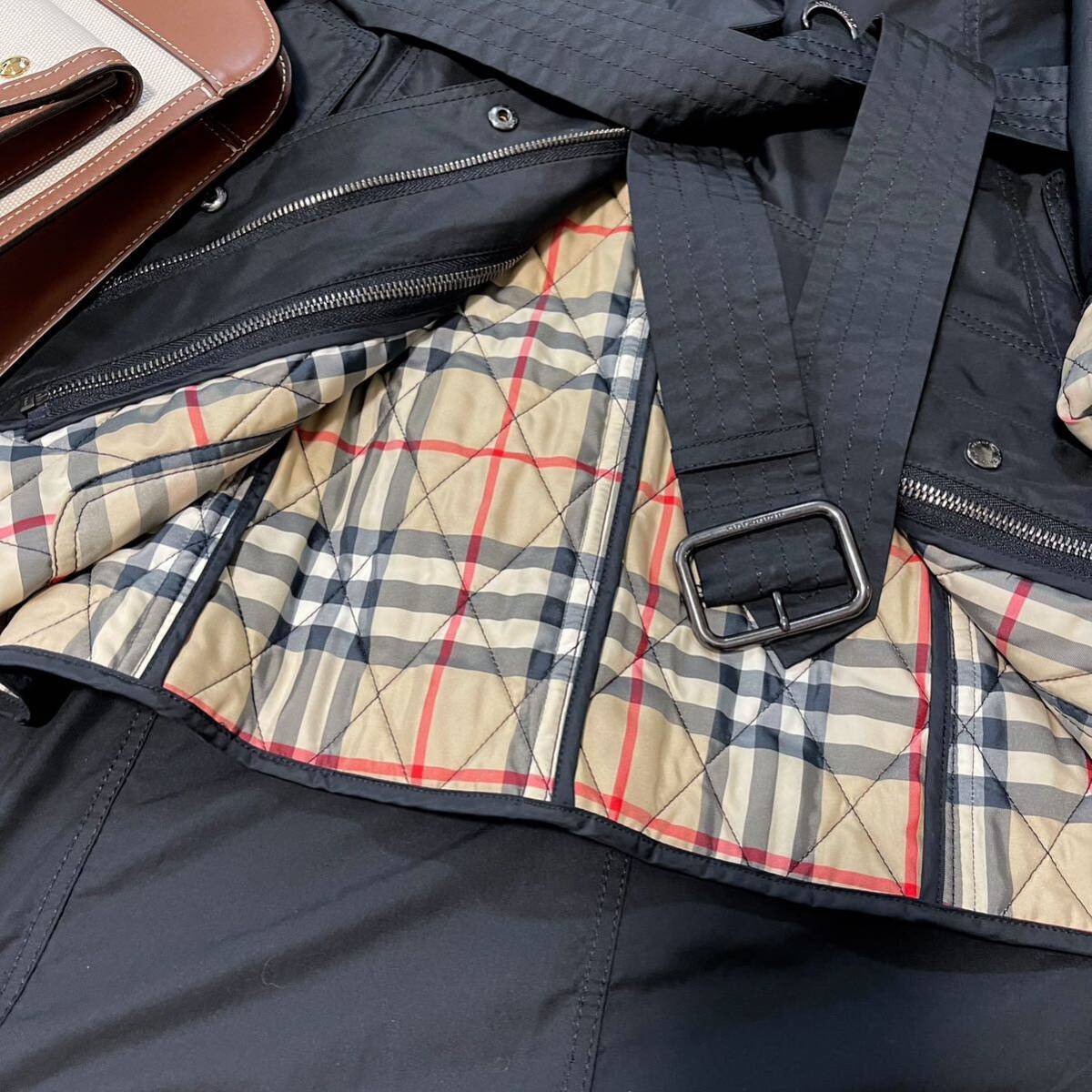 超美品 バーバリー BURBERRY バーバリーロンドン トレンチコート スプリングコート キルティングライナー付き ベルト ブラック 38の画像9