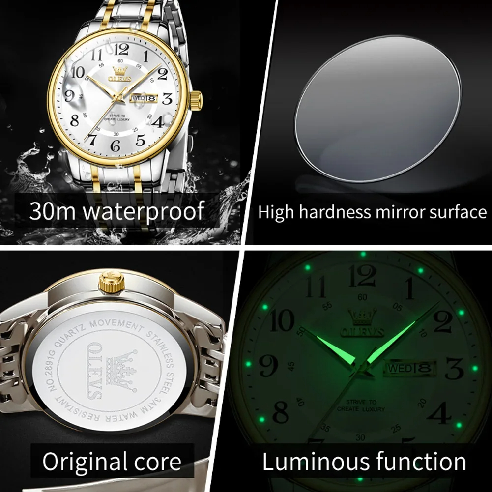 OLEVS メンズ 腕時計 2891 高品質 クオーツ ファッション 時計 ステンレス ウォッチ シルバー_画像4