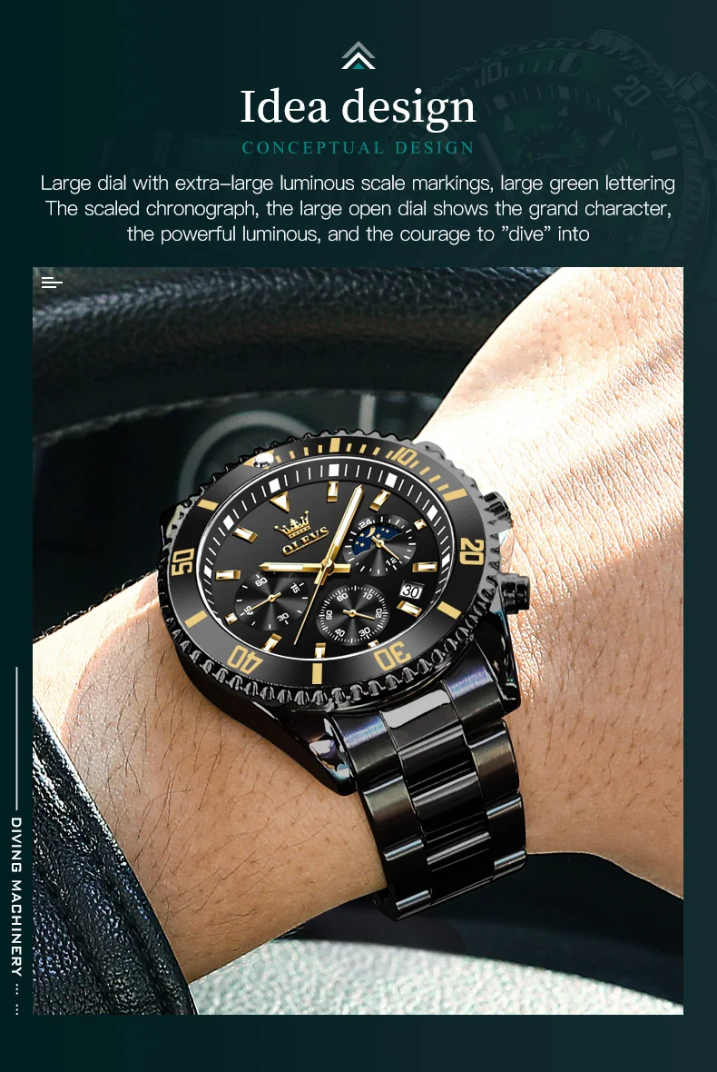 OLEVS メンズ 腕時計 2870 高品質 クオーツ カジュアル スポーツ ビジネス クロノグラフ 時計 ステンレス ウォッチ ブラック_画像7