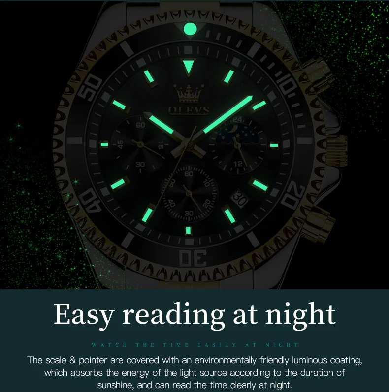 OLEVS メンズ 腕時計 2870 高品質 クオーツ カジュアル スポーツ ビジネス クロノグラフ 時計 ステンレス ウォッチ ブラック_画像5
