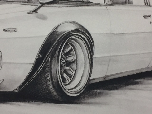  Nissan NISSAN Skyline Ken&Mary 4-door (yomeli)R type [ pencil sketch ] famous car old car illustration A4 size amount attaching autographed 