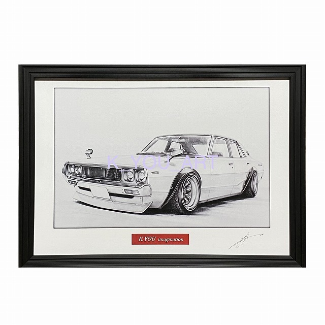  Nissan NISSAN Skyline Ken&Mary 4-door (yomeli)R type [ pencil sketch ] famous car old car illustration A4 size amount attaching autographed 