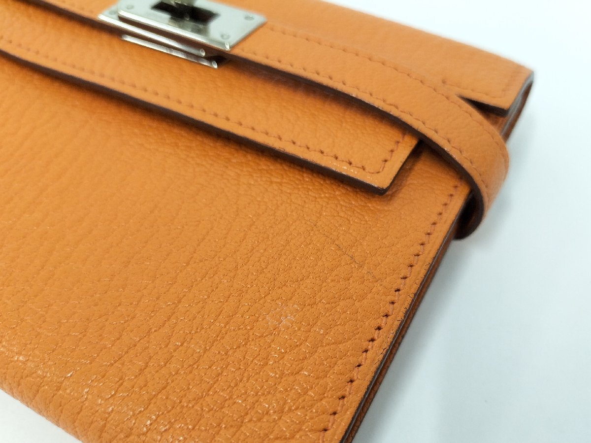 ●エルメス HERMES ケリーコンパクトウォレット 二つ折り財布 レザー オレンジ □L刻印[Jコレ]TA 280_画像5