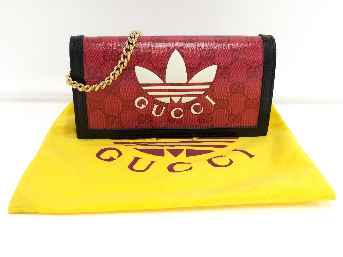 ●グッチ GUCCI adidas × GUCCI アディダス×グッチ チェーンウォレット GGクリスタルキャンバス×レザー レッド 621892 [Jコレ]yu123_画像10