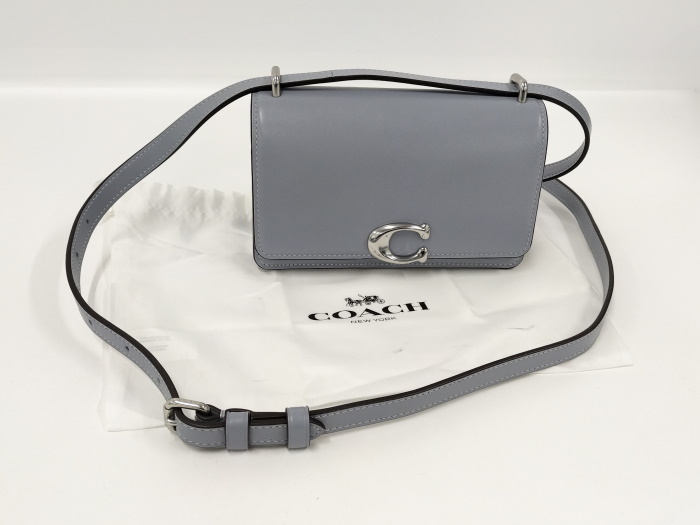 [ used ]COACH shoulder bag leather gray blue CD724