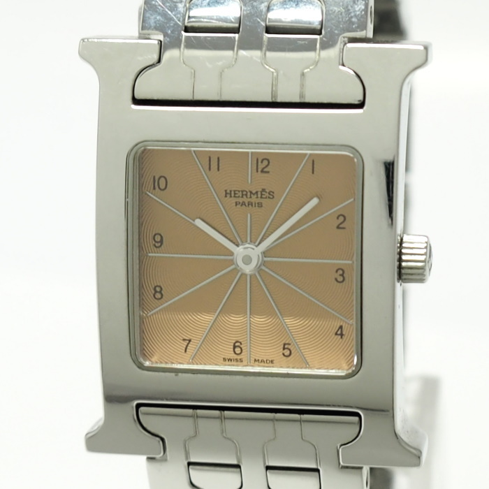 【中古】HERMES レディース 腕時計 Hウォッチ クオーツ SS ピンク文字盤 HH1.210_画像1