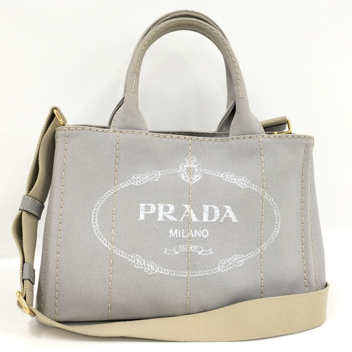 【中古】PRADA カナパ 2WAY ショルダーバッグ キャンバス グレー 1BG439